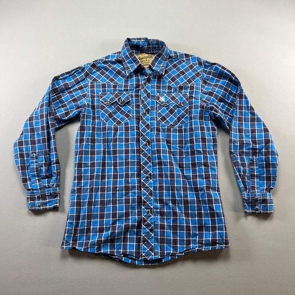 Wrangler Western Shirt Boys Large (10-12) Multicolor Check Cotton Pearl Snap